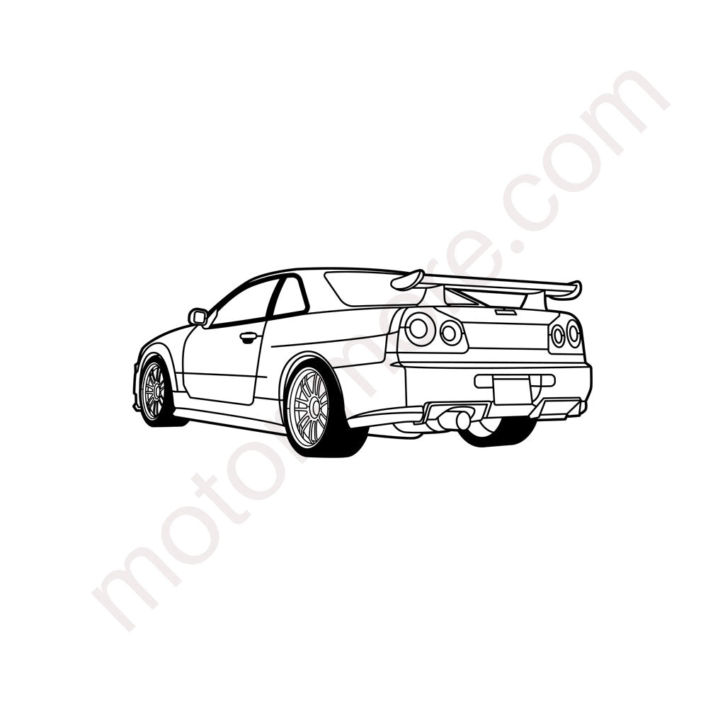GTR R34 Skyline (Heckansicht) – Metall-Silhouette