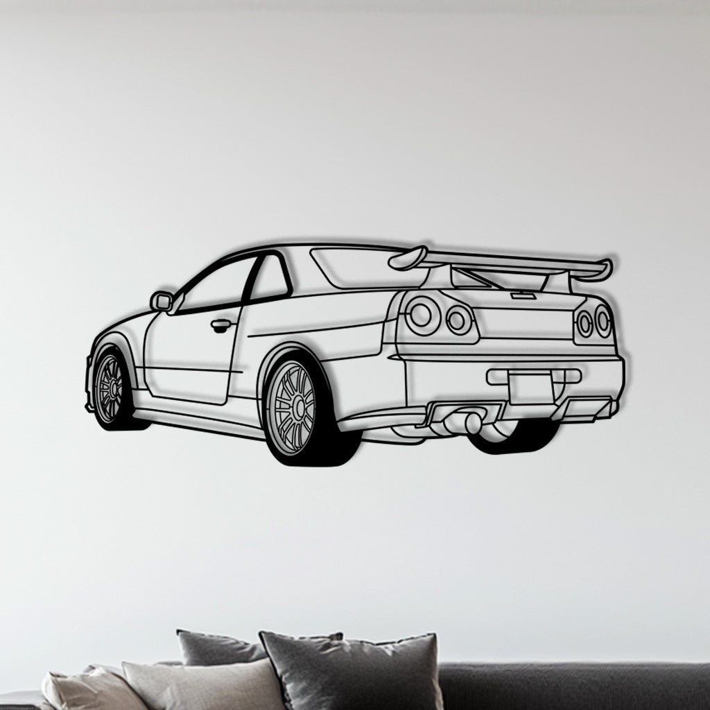 GTR R34 Skyline (Heckansicht) – Metall-Silhouette
