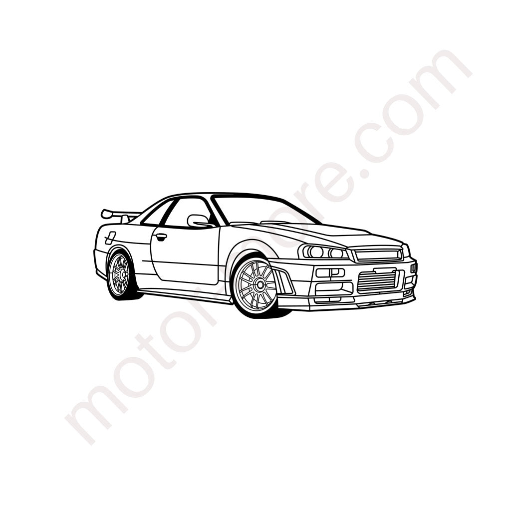 GTR R34 Skyline (Frontansicht) – Metall-Silhouette