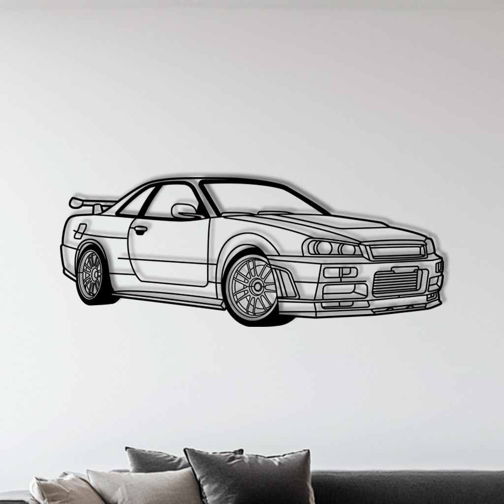 GTR R34 Skyline (Frontansicht) – Metall-Silhouette