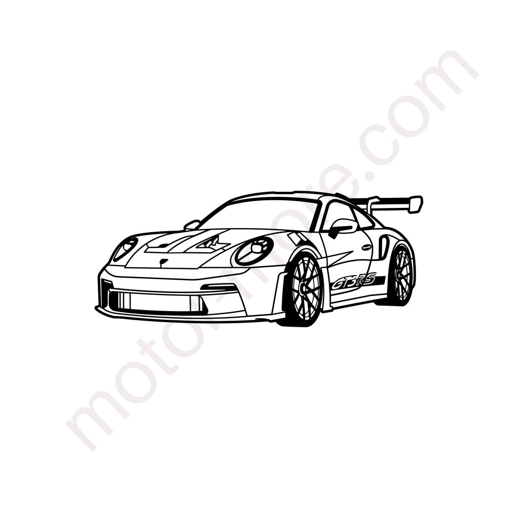 GT3 RS (Frontansicht) – Metall-Silhouette