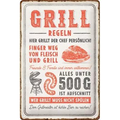 Grillregeln – hier grillt der Chef persönlich – Metallschild – 20x30cm