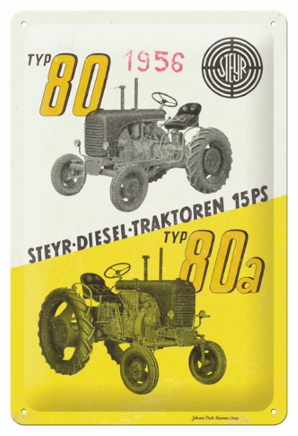 Steyr Diesel Traktoren Typ 80 und Typ 80a – Metallschild 20×30 cm